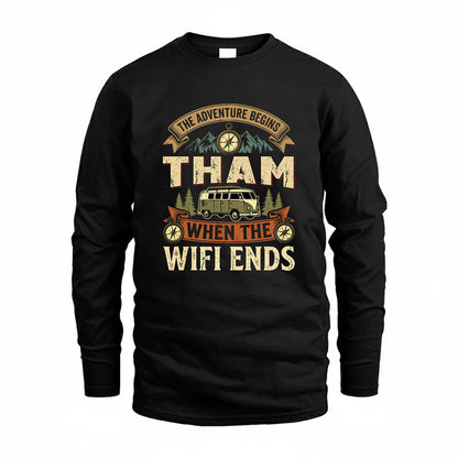THAM TT898-K6-229 – Personalized Funny Camping Quote Apparel “The Adventure Begins When The WiFi Ends”