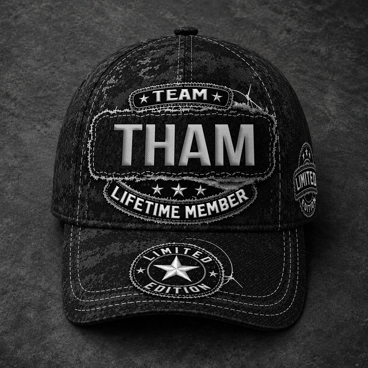 THAM TC03 HH79  Personalized Black Camo Baseball Cap, Custom Name Family Hat