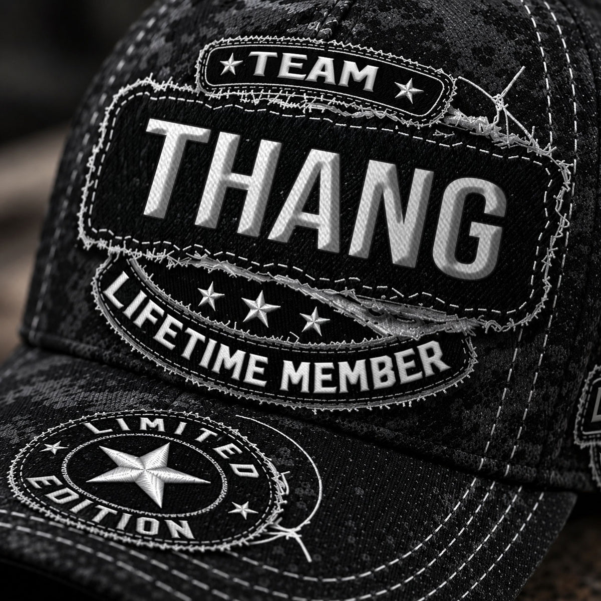 THANG TC03 HH79  Personalized Black Camo Baseball Cap, Custom Name Family Hat