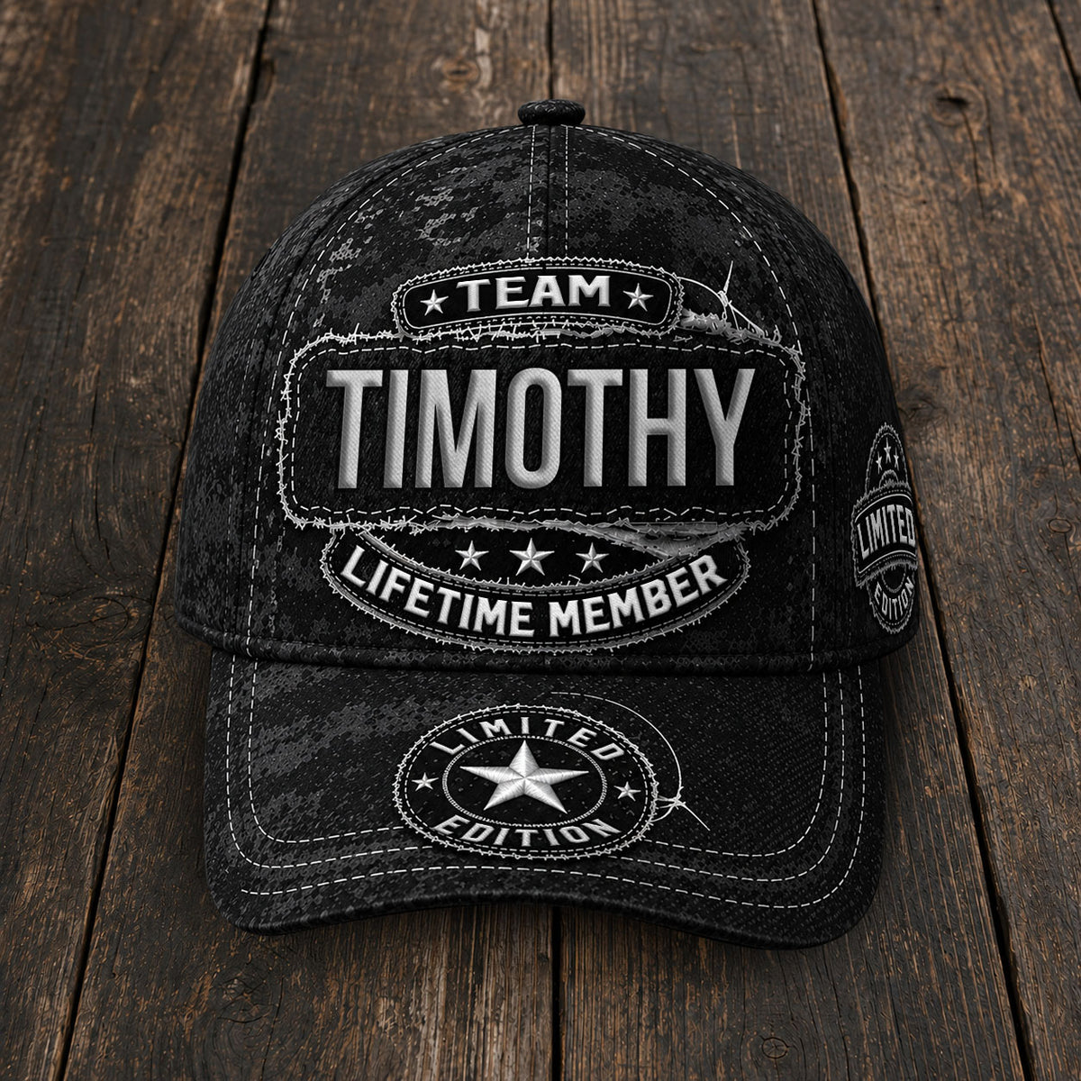 TIMOTHY TC03 HH79  Personalized Black Camo Baseball Cap, Custom Name Family Hat