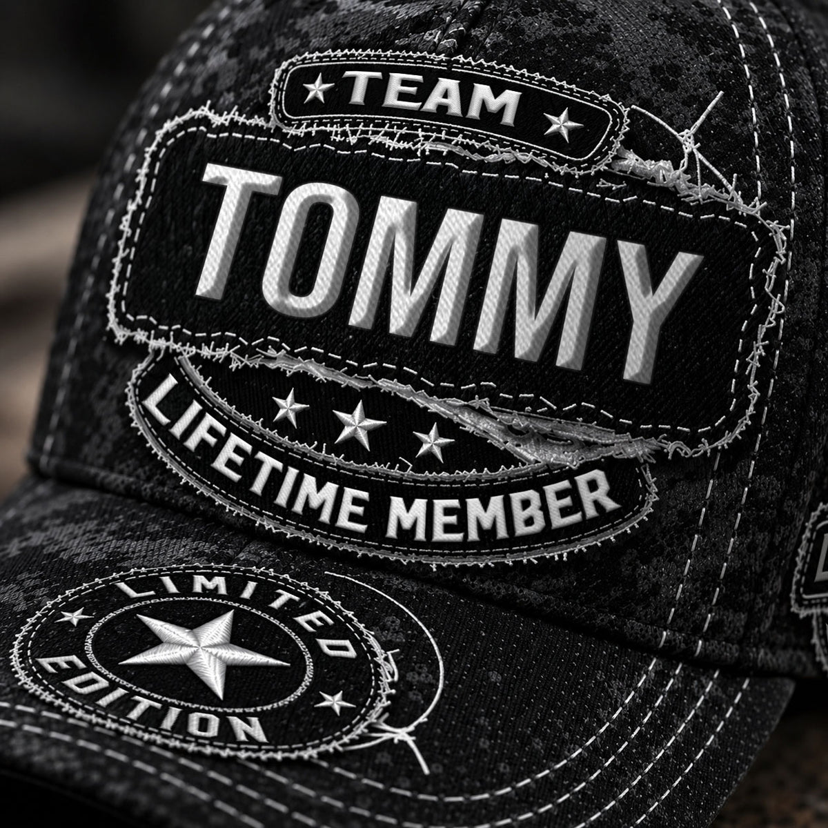TOMMY TC03 HH79  Personalized Black Camo Baseball Cap, Custom Name Family Hat