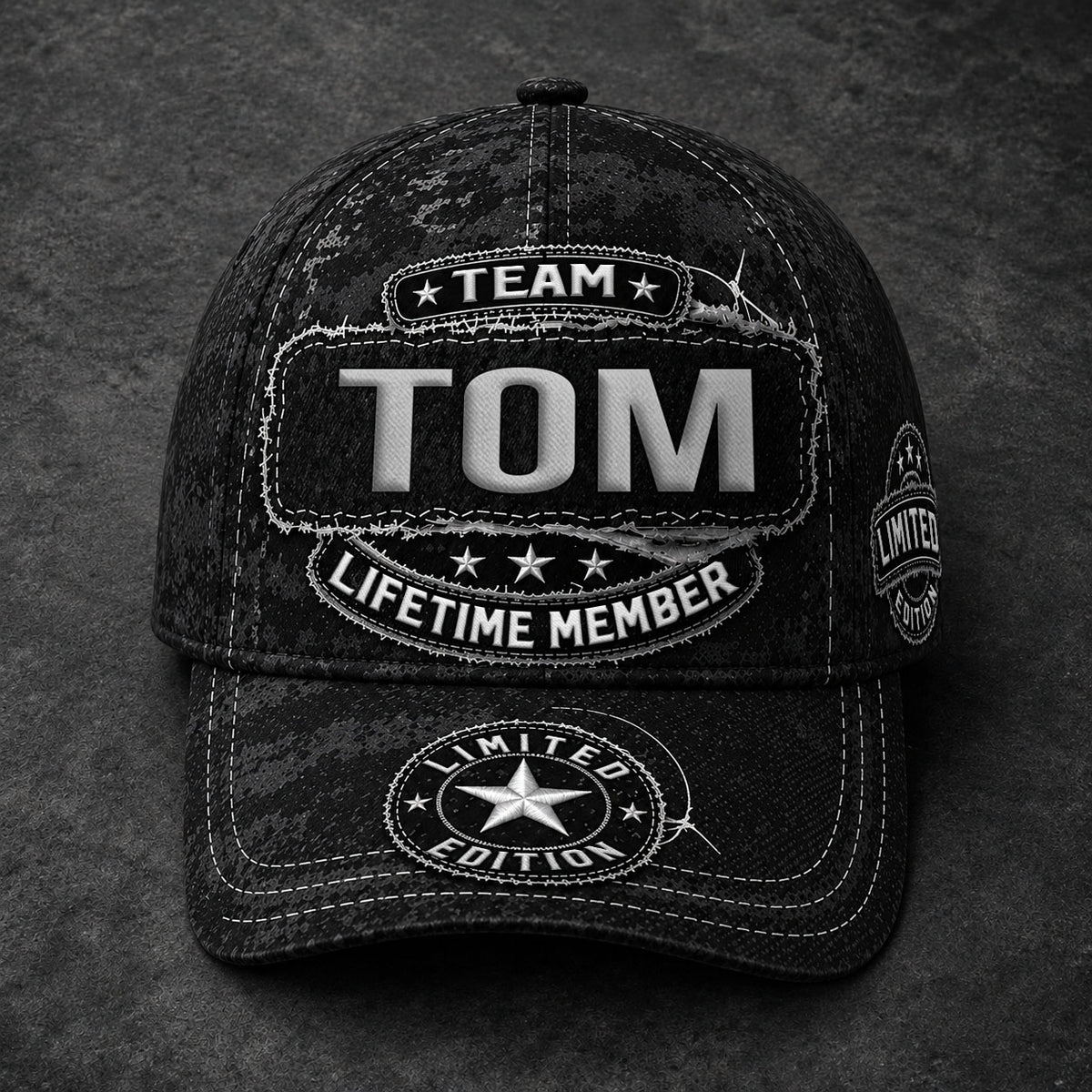 TOM TC03 HH79  Personalized Black Camo Baseball Cap, Custom Name Family Hat
