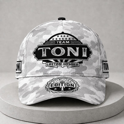 TONI TC01 HH79 Team Your Name Hat, Personalized Camo Baseball Cap, Custom Family Gift, Gift for Him Her