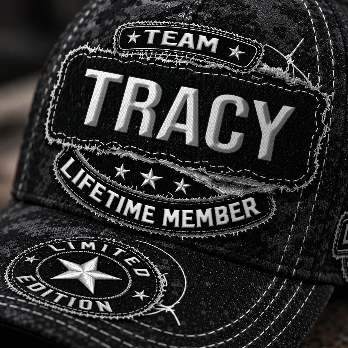TRACY TC03 HH79  Personalized Black Camo Baseball Cap, Custom Name Family Hat