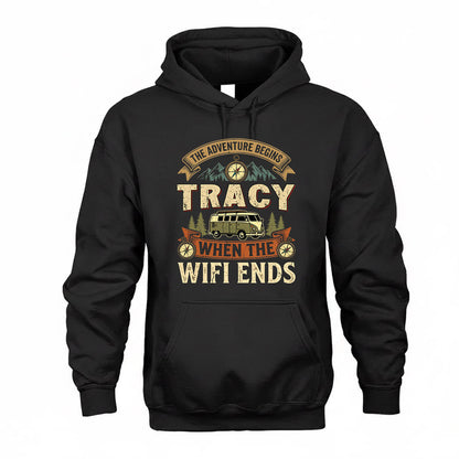 TRACY TT898-K6-229 – Personalized Funny Camping Quote Apparel “The Adventure Begins When The WiFi Ends”