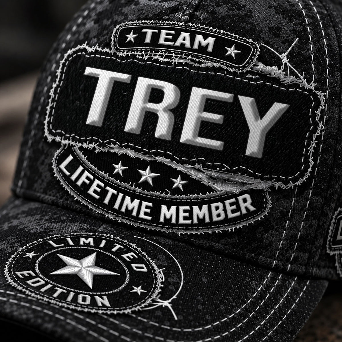 TREY TC03 HH79  Personalized Black Camo Baseball Cap, Custom Name Family Hat