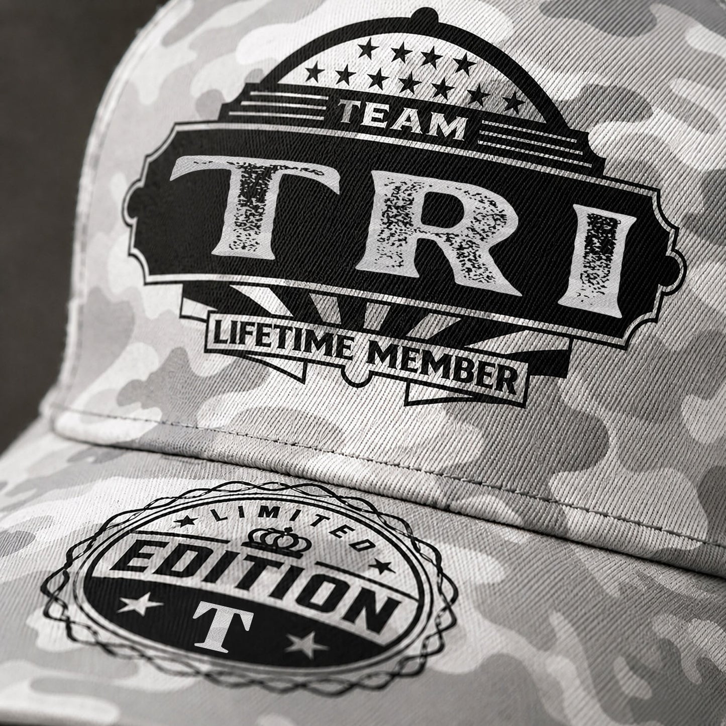TRI TC01 HH79 Team Your Name Hat, Personalized Camo Baseball Cap, Custom Family Gift, Gift for Him Her