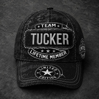 TUCKER TC03 HH79  Personalized Black Camo Baseball Cap, Custom Name Family Hat