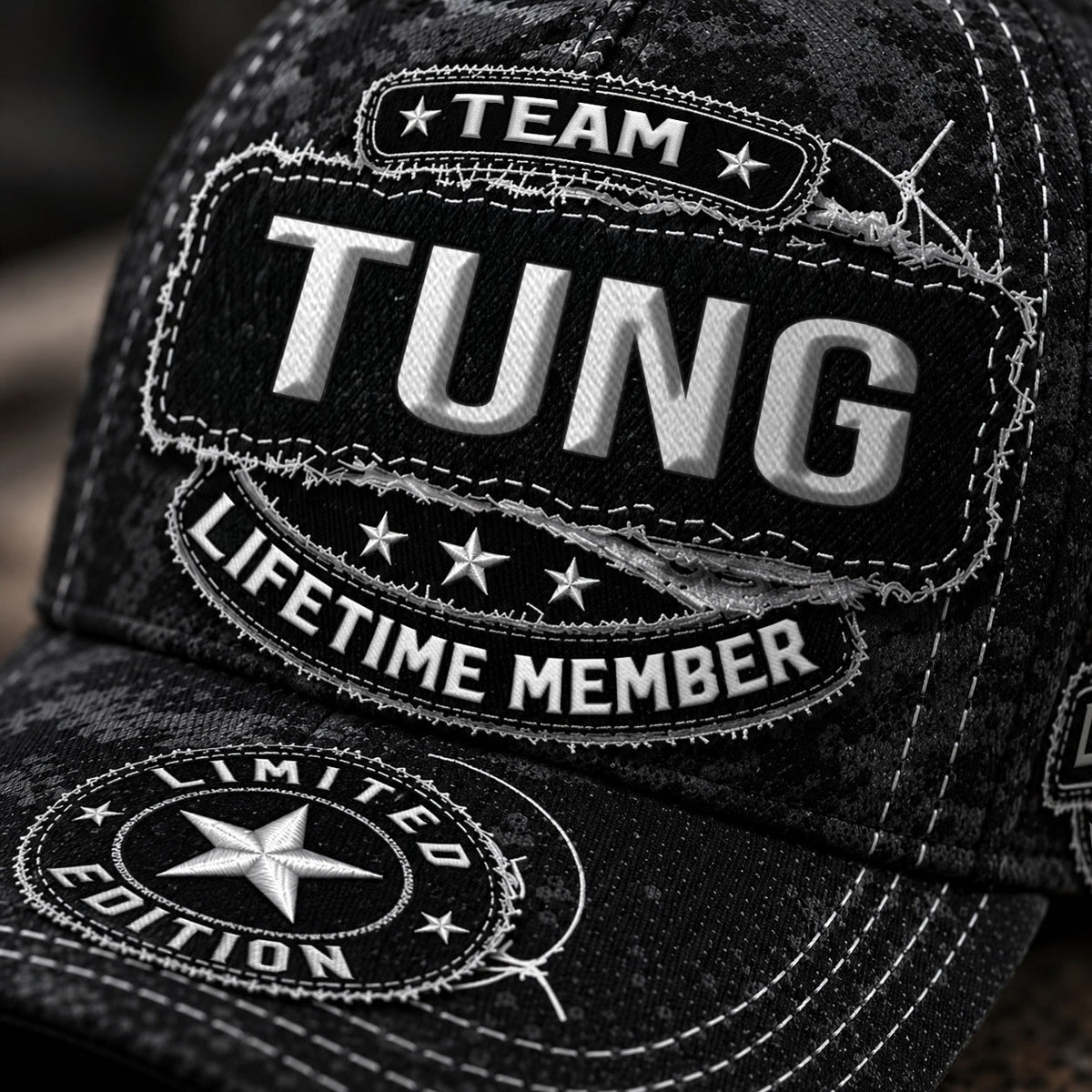 TUNG TC03 HH79  Personalized Black Camo Baseball Cap, Custom Name Family Hat