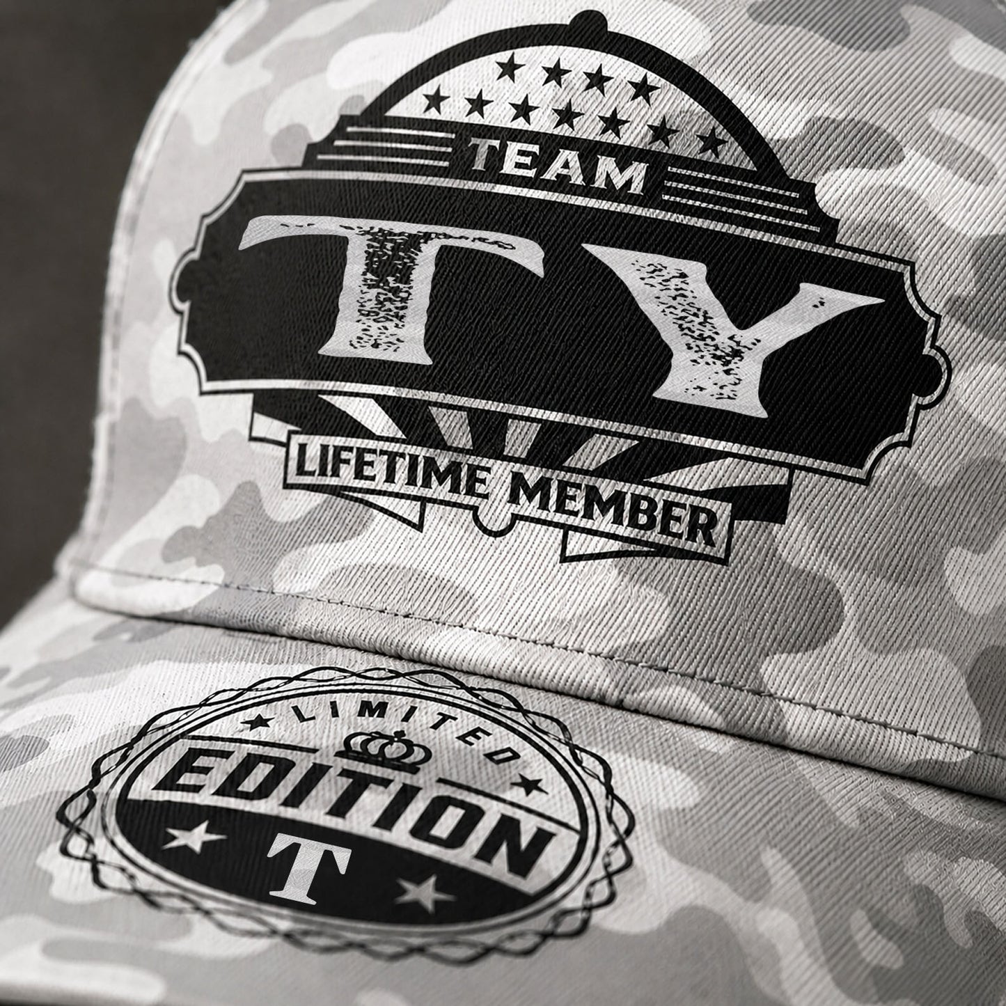TY TC01 HH79 Team Your Name Hat, Personalized Camo Baseball Cap, Custom Family Gift, Gift for Him Her