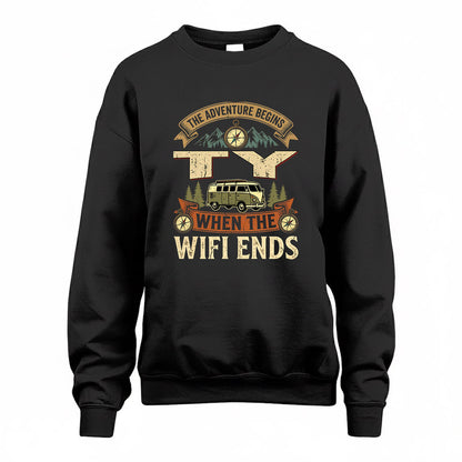 TY TT898-K6-229 – Personalized Funny Camping Quote Apparel “The Adventure Begins When The WiFi Ends”