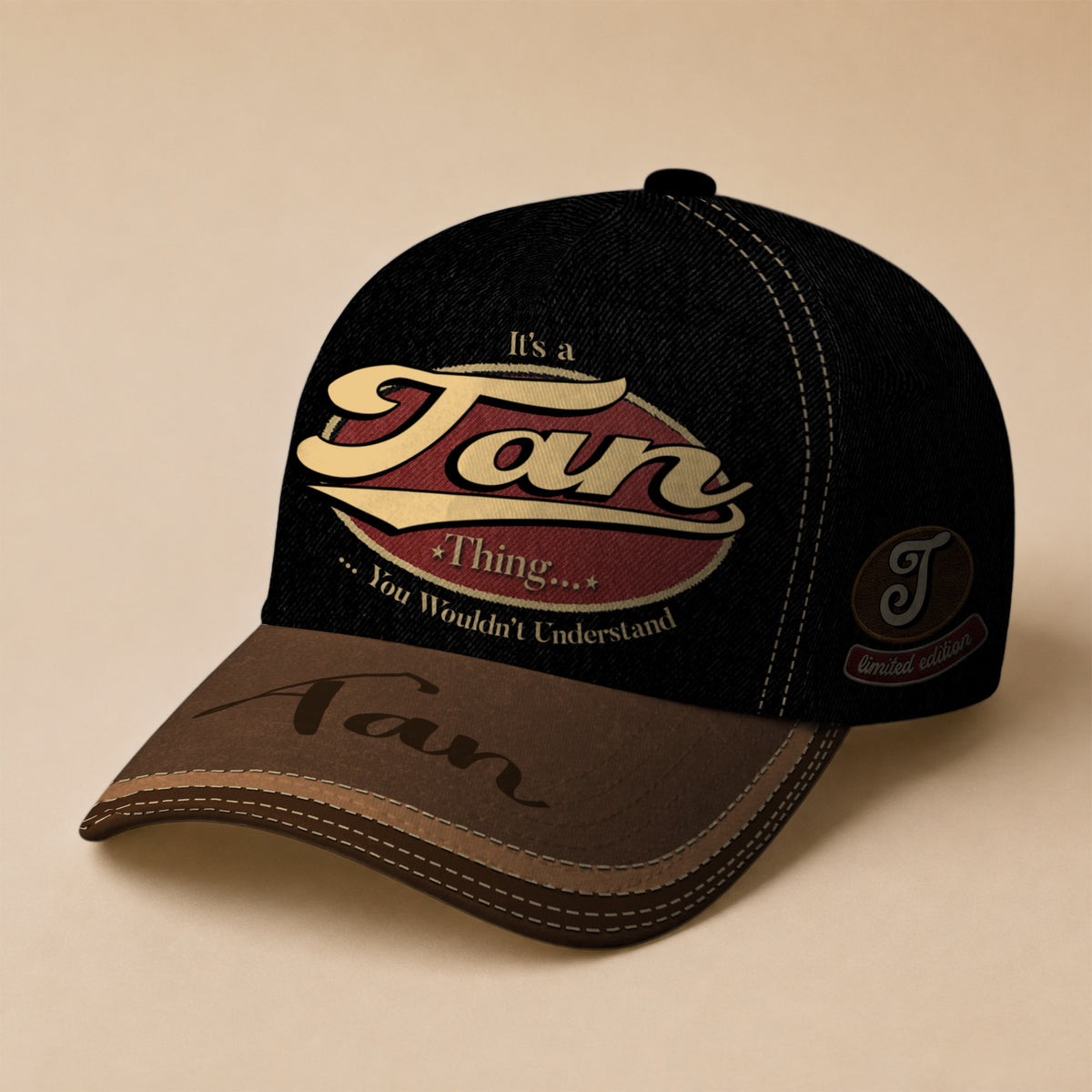 TAN  TC06 HH79 Personalized Distressed Baseball Cap, Custom Retro Trucker Hat, Statement Dad Cap