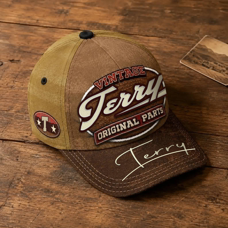 TERRY TC02 HH79  Personalized Name Baseball Cap, Vintage Retro Hat, Custom Gift for Him & Her