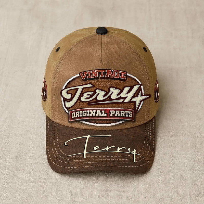 TERRY TC02 HH79  Personalized Name Baseball Cap, Vintage Retro Hat, Custom Gift for Him & Her