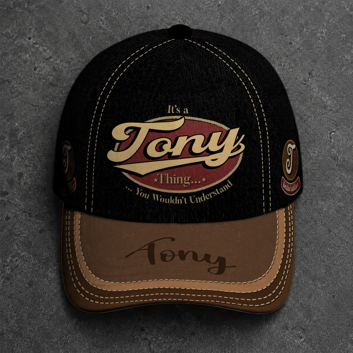 TONY  TC06 HH79 Personalized Distressed Baseball Cap, Custom Retro Trucker Hat, Statement Dad Cap