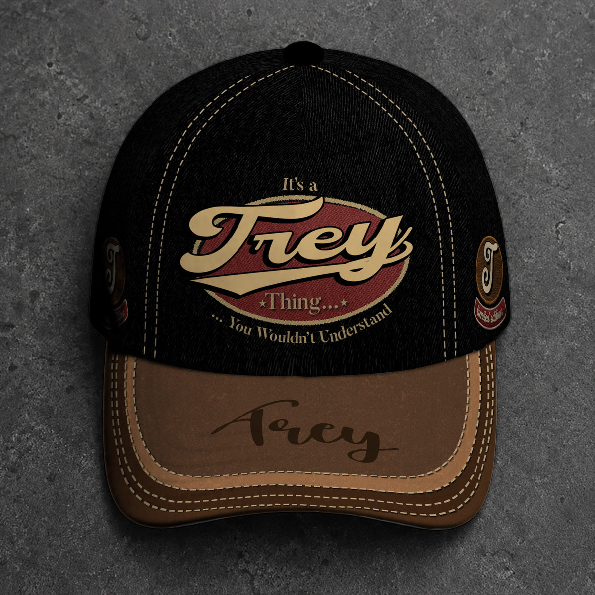 TREY  TC06 HH79 Personalized Distressed Baseball Cap, Custom Retro Trucker Hat, Statement Dad Cap