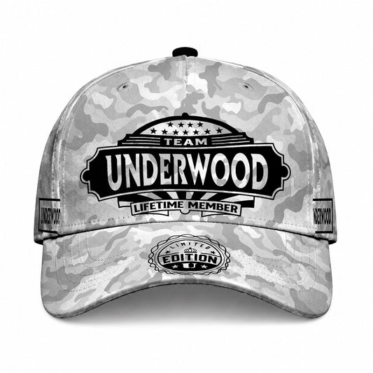 UNDERWOOD TC01 HH79 Team Your Name Hat, Personalized Camo Baseball Cap, Custom Family Gift, Gift for Him Her