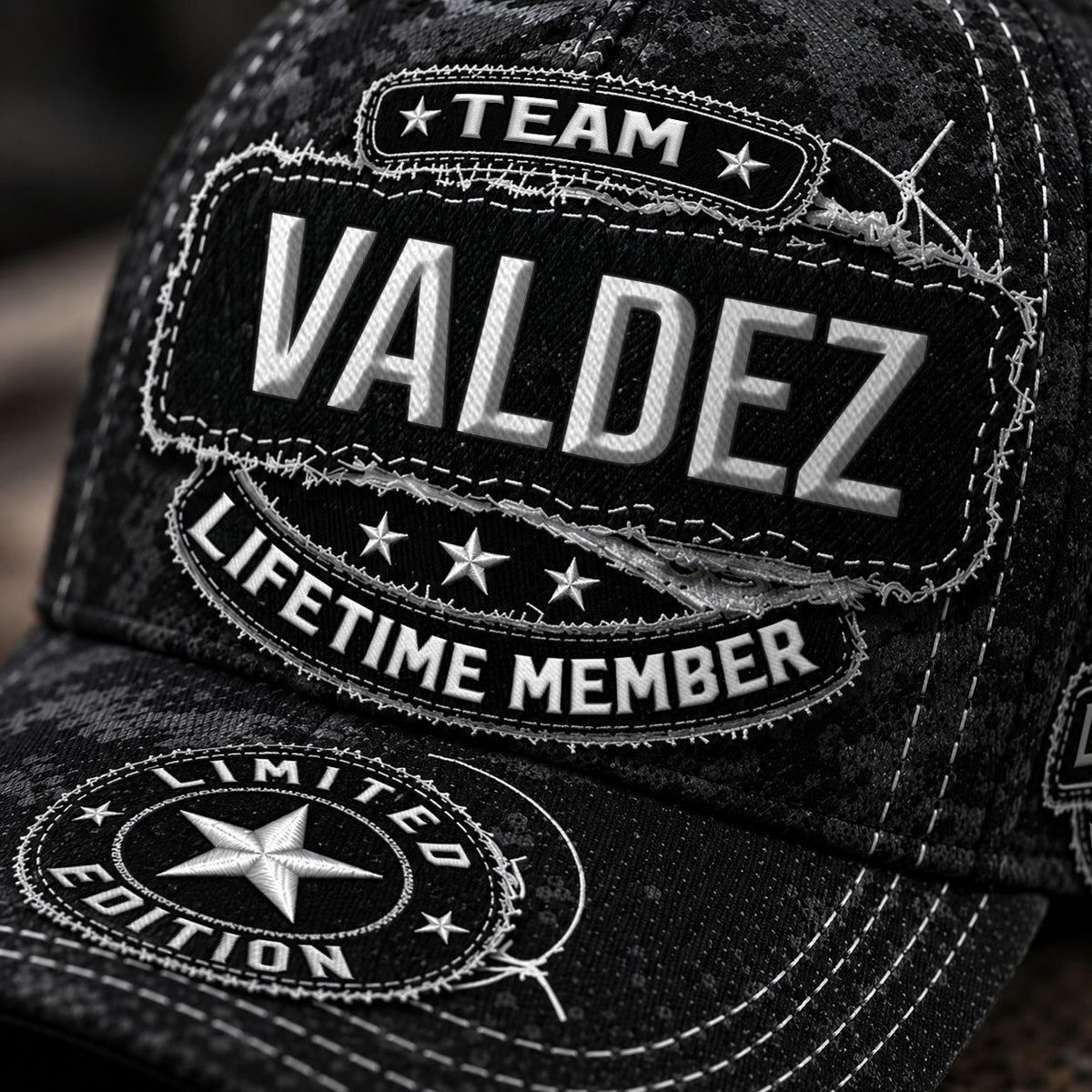 VALDEZ TC03 HH79  Personalized Black Camo Baseball Cap, Custom Name Family Hat