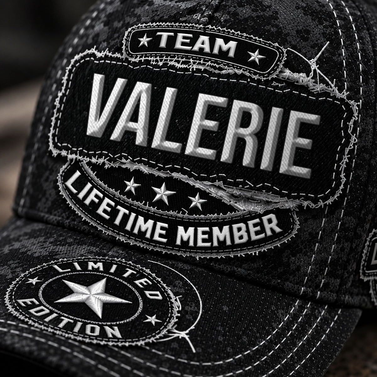 VALERIE TC03 HH79  Personalized Black Camo Baseball Cap, Custom Name Family Hat