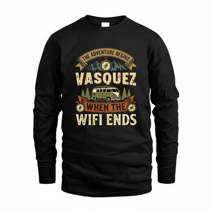 VASQUEZ TT898-K6-229 – Personalized Funny Camping Quote Apparel “The Adventure Begins When The WiFi Ends”