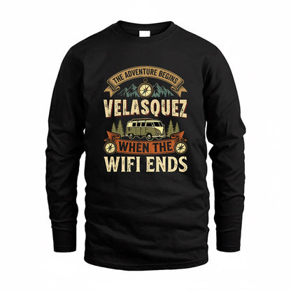 VELASQUEZ TT898-K6-229 – Personalized Funny Camping Quote Apparel “The Adventure Begins When The WiFi Ends”