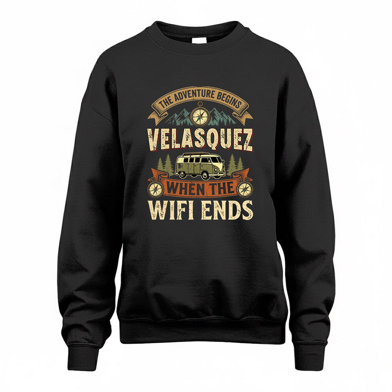 VELASQUEZ TT898-K6-229 – Personalized Funny Camping Quote Apparel “The Adventure Begins When The WiFi Ends”