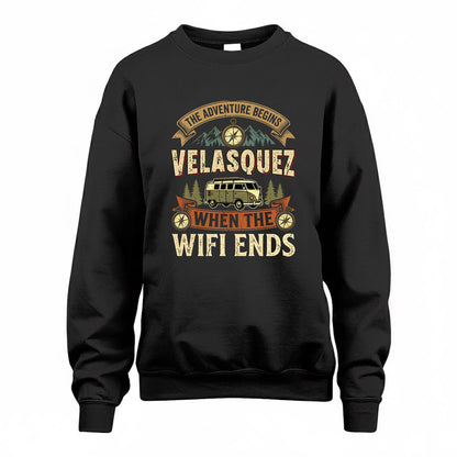 VELASQUEZ TT898-K6-229 – Personalized Funny Camping Quote Apparel “The Adventure Begins When The WiFi Ends”