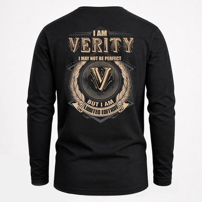 VERITY 2K-101–Personalized Name Quote Apparel “I Am NAME May Not Be Perfect But I Am Limited Edition”