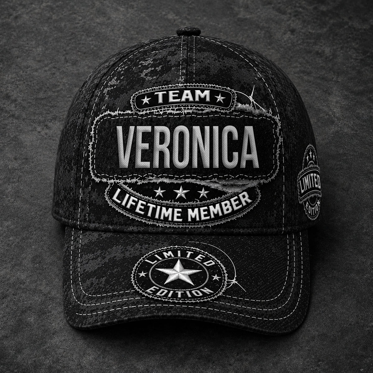VERONICA TC03 HH79  Personalized Black Camo Baseball Cap, Custom Name Family Hat