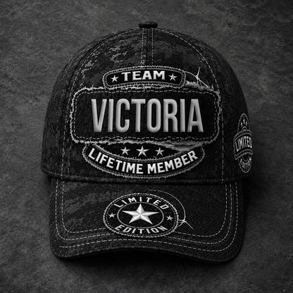 VICTORIA TC03 HH79  Personalized Black Camo Baseball Cap, Custom Name Family Hat