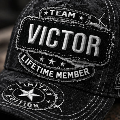 VICTOR TC03 HH79  Personalized Black Camo Baseball Cap, Custom Name Family Hat
