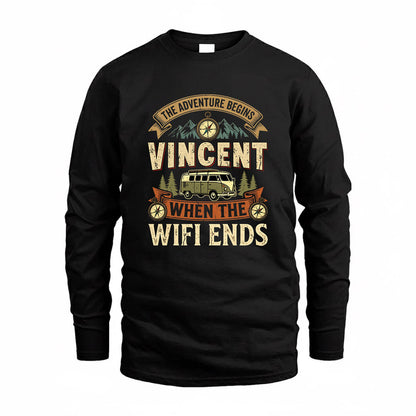 VINCENT TT898-K6-229 – Personalized Funny Camping Quote Apparel “The Adventure Begins When The WiFi Ends”