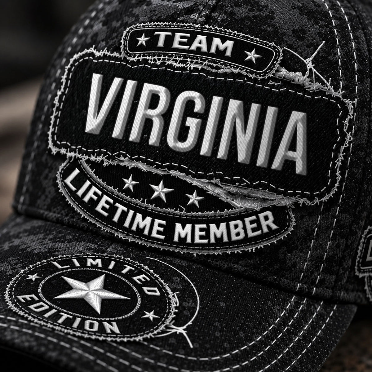 VIRGINIA TC03 HH79  Personalized Black Camo Baseball Cap, Custom Name Family Hat