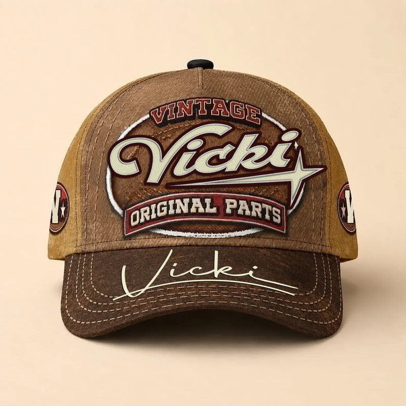 VICKI TC02 HH79  Personalized Name Baseball Cap, Vintage Retro Hat, Custom Gift for Him & Her