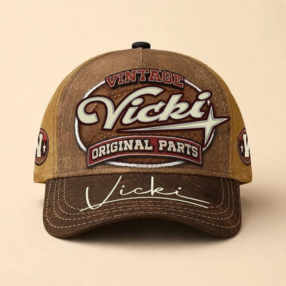 VICKI TC02 HH79  Personalized Name Baseball Cap, Vintage Retro Hat, Custom Gift for Him & Her