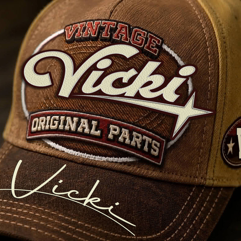 VICKI TC02 HH79  Personalized Name Baseball Cap, Vintage Retro Hat, Custom Gift for Him & Her