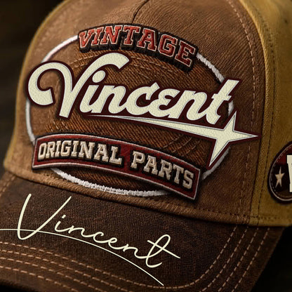 VINCENT TC02 HH79  Personalized Name Baseball Cap, Vintage Retro Hat, Custom Gift for Him & Her