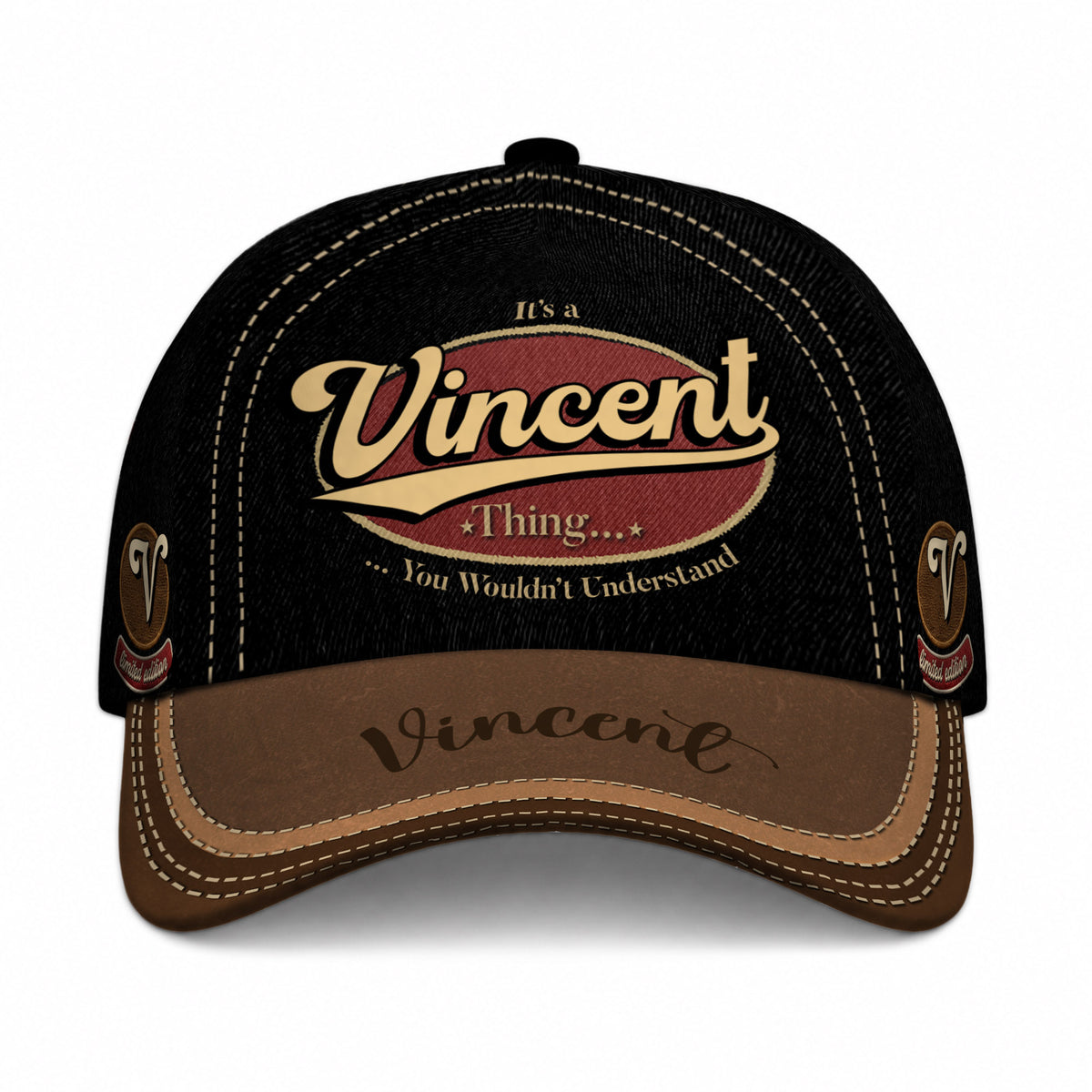 VINCENT  TC06 HH79 Personalized Distressed Baseball Cap, Custom Retro Trucker Hat, Statement Dad Cap