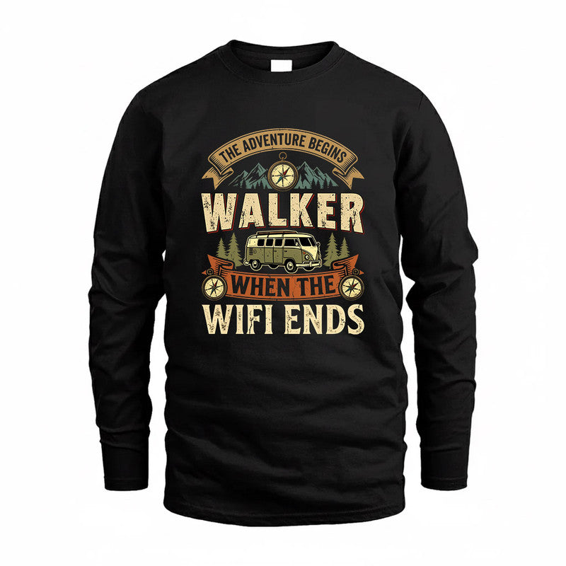 WALKER TT898-K6-229 – Personalized Funny Camping Quote Apparel “The Adventure Begins When The WiFi Ends”