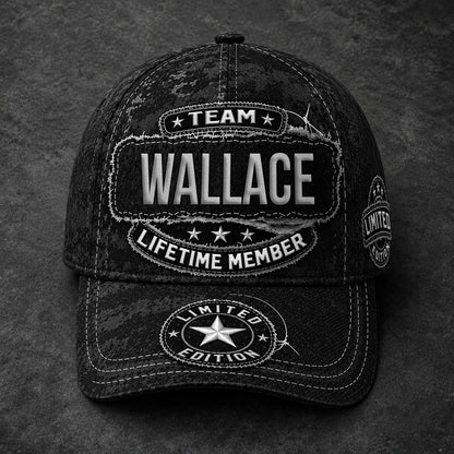 WALLACE TC03 HH79  Personalized Black Camo Baseball Cap, Custom Name Family Hat