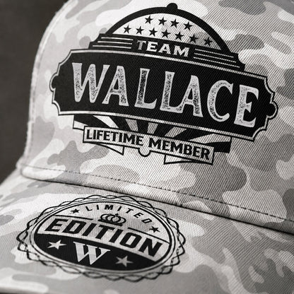 WALLACE TC01 HH79 Team Your Name Hat, Personalized Camo Baseball Cap, Custom Family Gift, Gift for Him Her