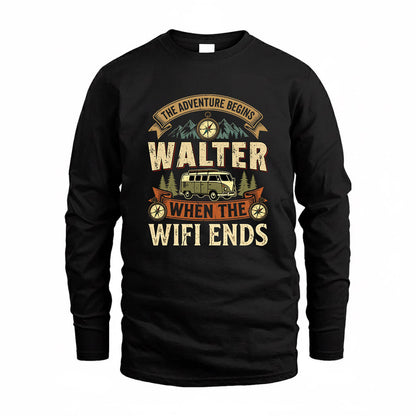 WALTER TT898-K6-229 – Personalized Funny Camping Quote Apparel “The Adventure Begins When The WiFi Ends”