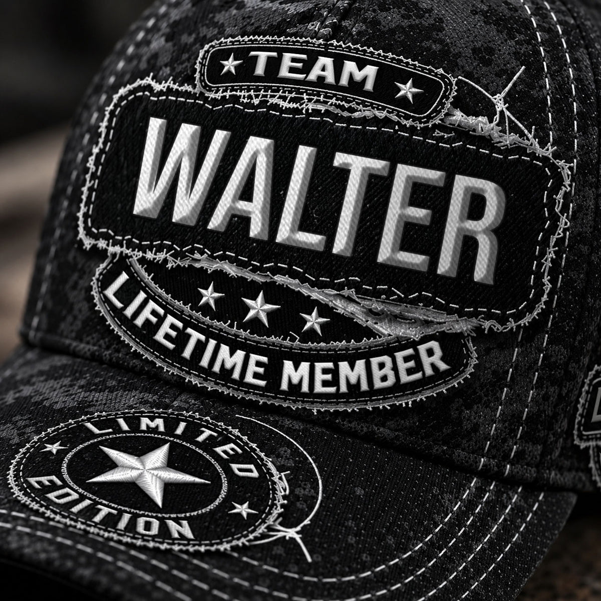WALTER TC03 HH79  Personalized Black Camo Baseball Cap, Custom Name Family Hat