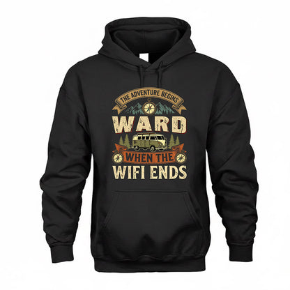 WARD TT898-K6-229 – Personalized Funny Camping Quote Apparel “The Adventure Begins When The WiFi Ends”