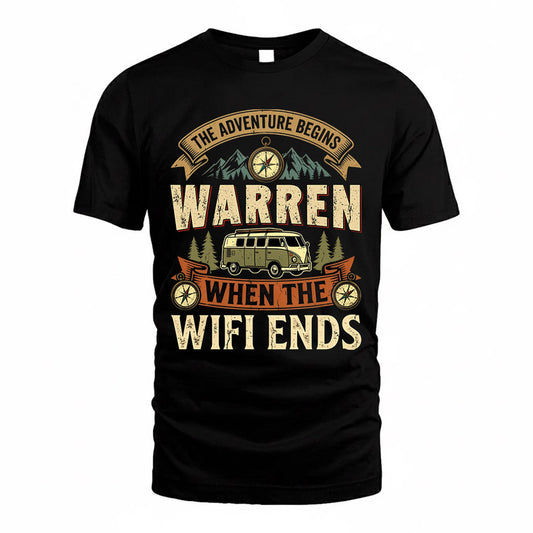 WARREN TT898-K6-229 – Personalized Funny Camping Quote Apparel “The Adventure Begins When The WiFi Ends”