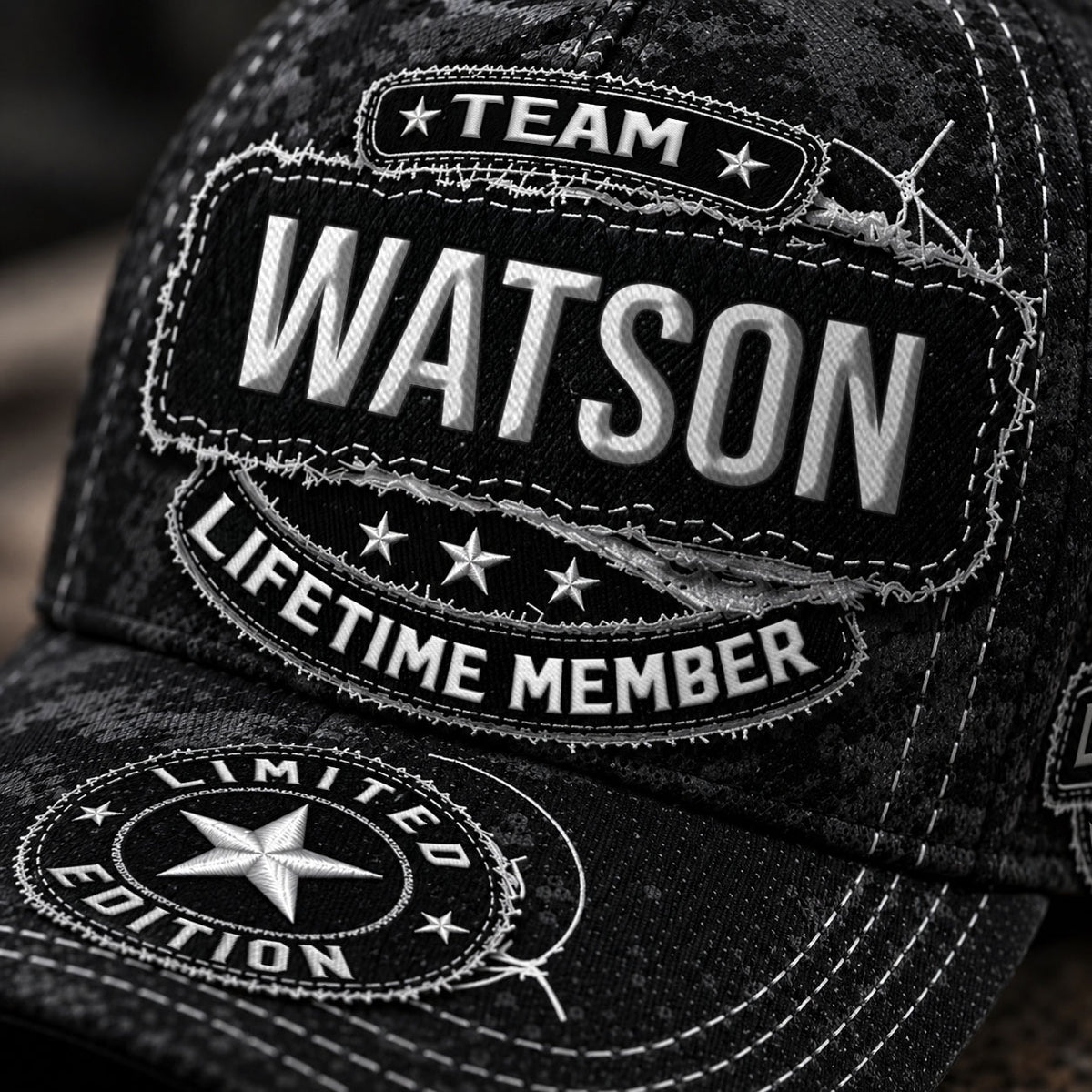 WATSON TC03 HH79  Personalized Black Camo Baseball Cap, Custom Name Family Hat
