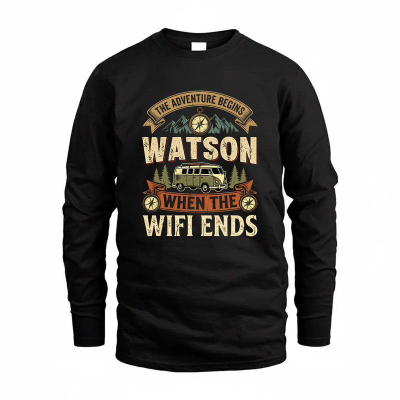 WATSON TT898-K6-229 – Personalized Funny Camping Quote Apparel “The Adventure Begins When The WiFi Ends”