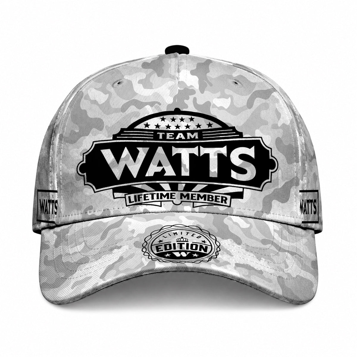 WATTS TC01 HH79 Team Your Name Hat, Personalized Camo Baseball Cap, Custom Family Gift, Gift for Him Her