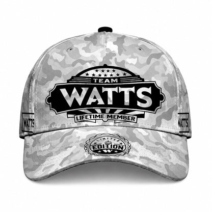 WATTS TC01 HH79 Team Your Name Hat, Personalized Camo Baseball Cap, Custom Family Gift, Gift for Him Her