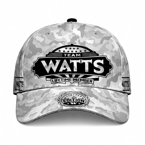 WATTS TC01 HH79 Team Your Name Hat, Personalized Camo Baseball Cap, Custom Family Gift, Gift for Him Her